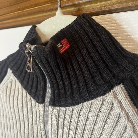 - Vintage XL Men's Polo Ralph Lauren Black and Gray Half-Zip Sweater - Picture 3 of 5